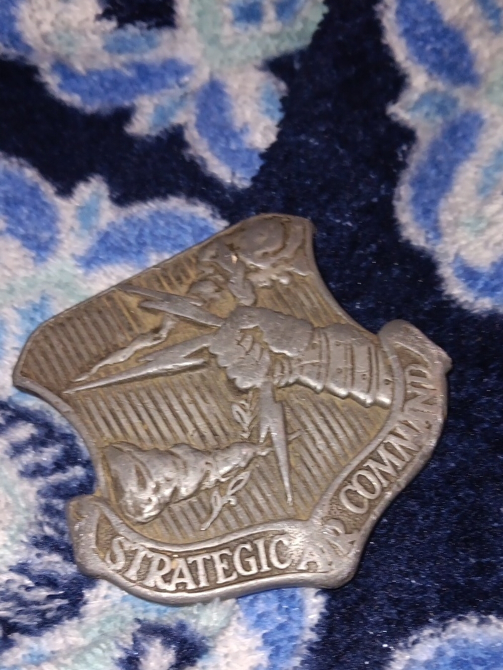 Military Strategic Air Command Metal Badge Belt Buckle - Silver Tone